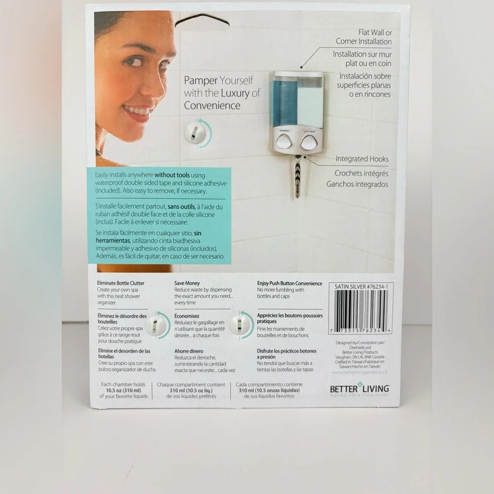 Better Living Products DUO 2-Chamber Shower Dispenser-No Tools Installation